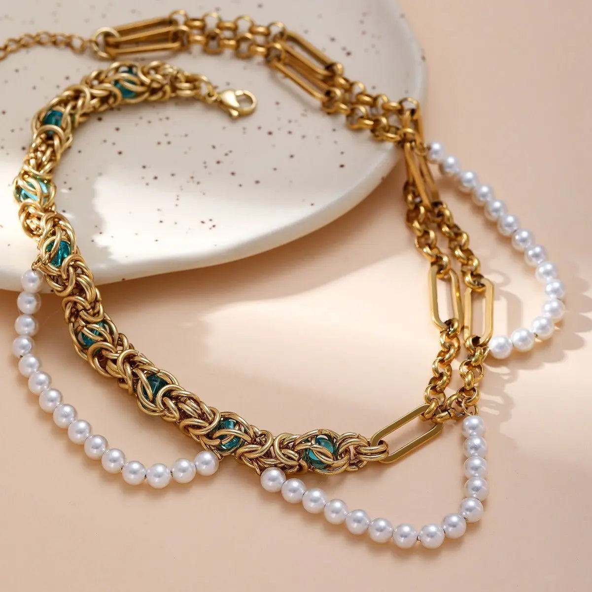 Double-layer pearl gold necklace - Blade & Thread