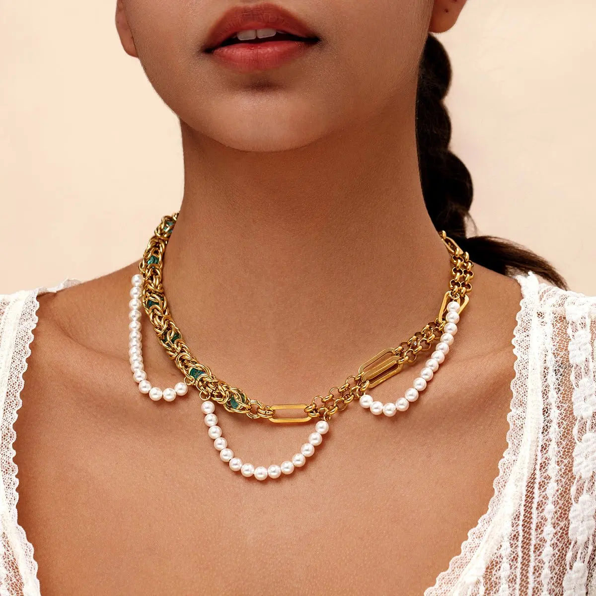 Double-layer pearl gold necklace - Blade & Thread