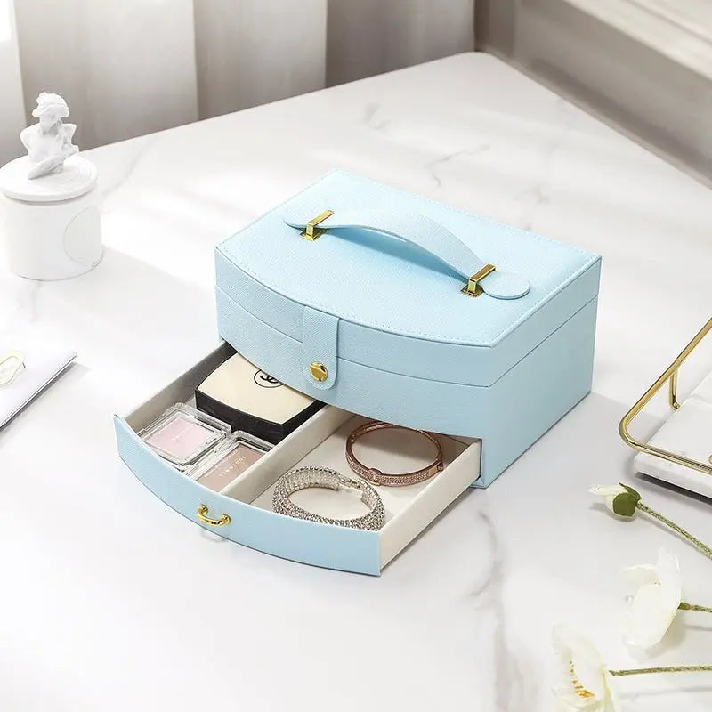 Double-layer portable makeup jewelry box with mirror - Blade & Thread
