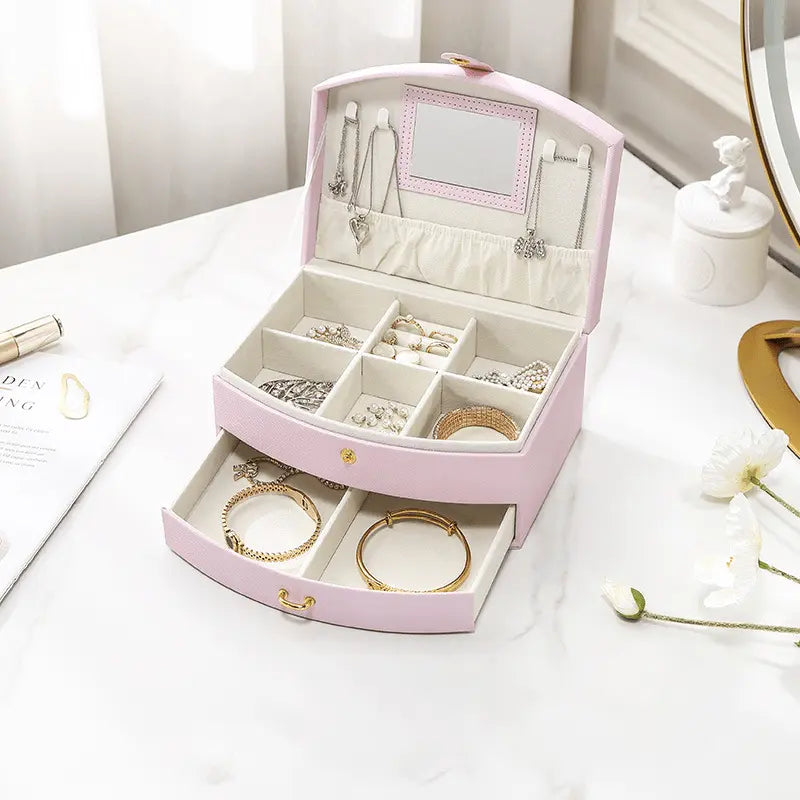 Double-layer portable makeup jewelry box with mirror - Blade & Thread
