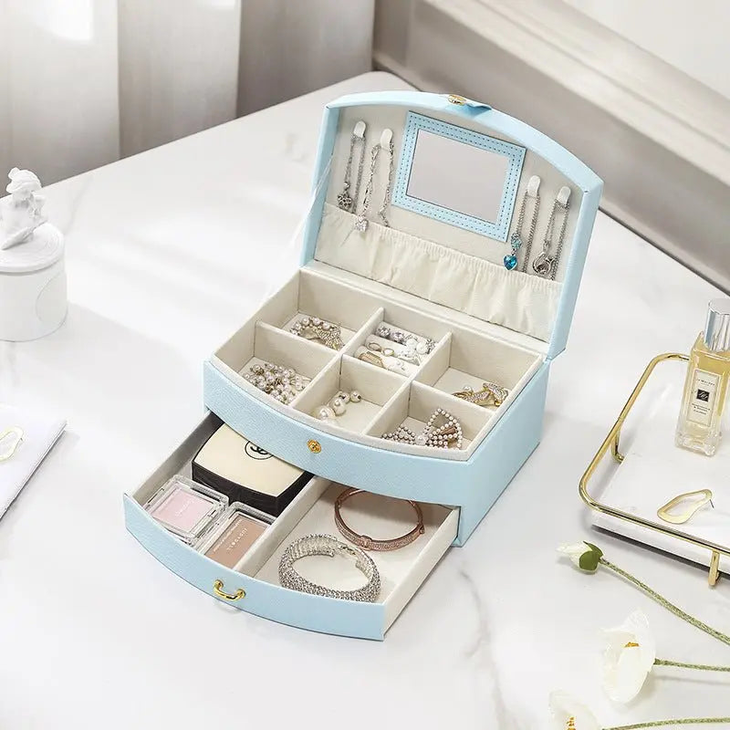 Double-layer portable makeup jewelry box with mirror - Blade & Thread