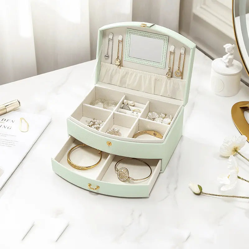Double-layer portable makeup jewelry box with mirror - Blade & Thread