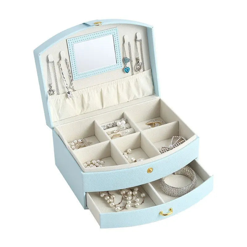 Double-layer portable makeup jewelry box with mirror - Blade & Thread