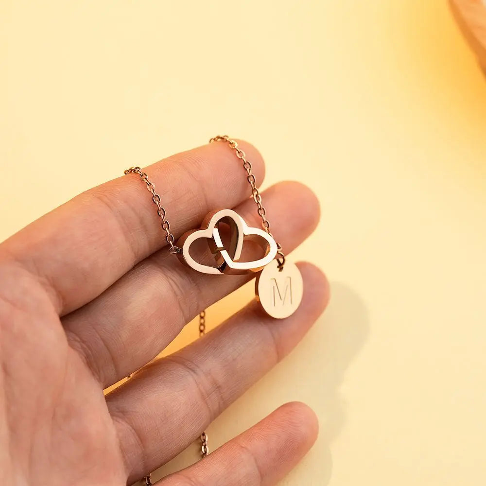 Double love necklace interlocking heart pendant - Blade & Thread