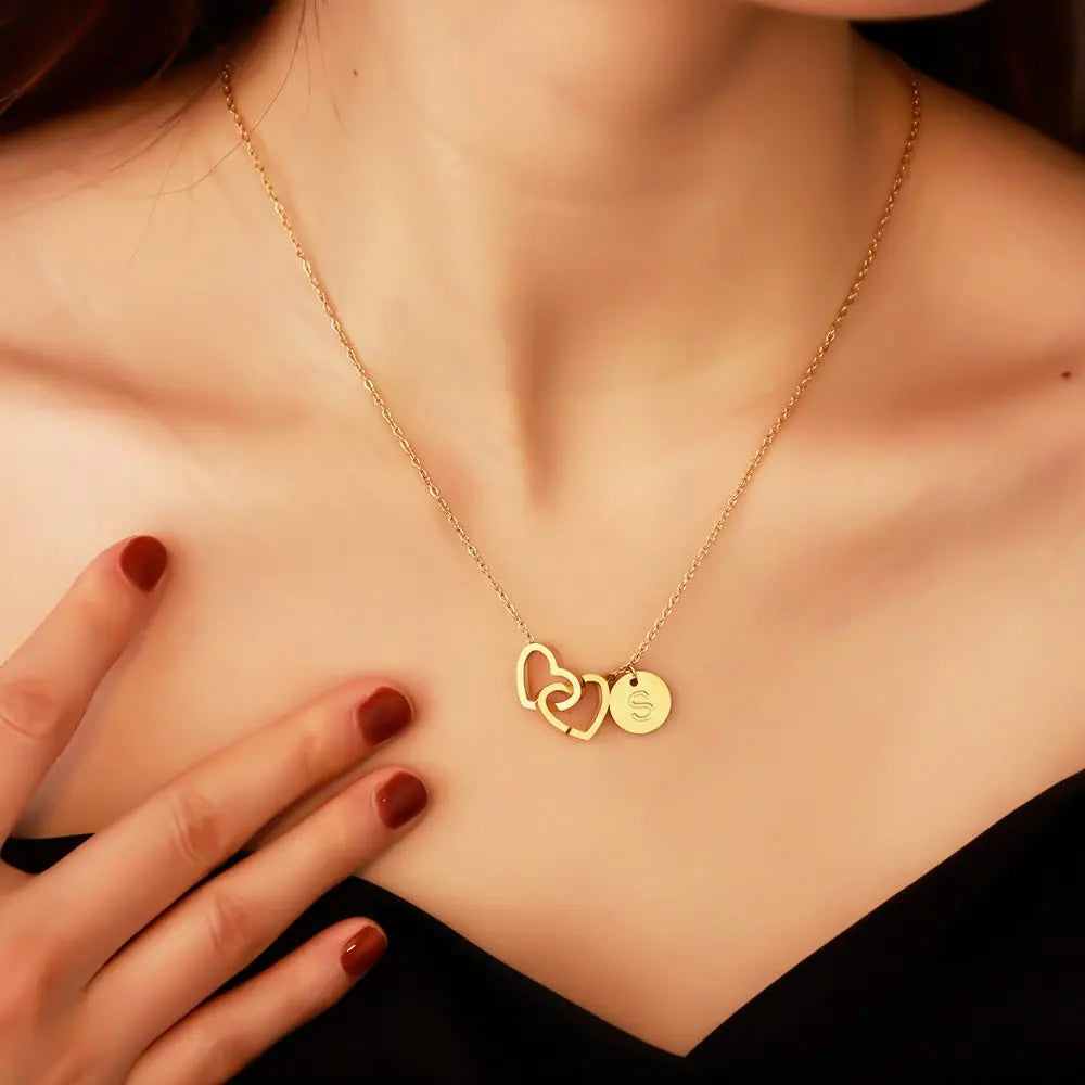 Double love necklace interlocking heart pendant - Blade & Thread