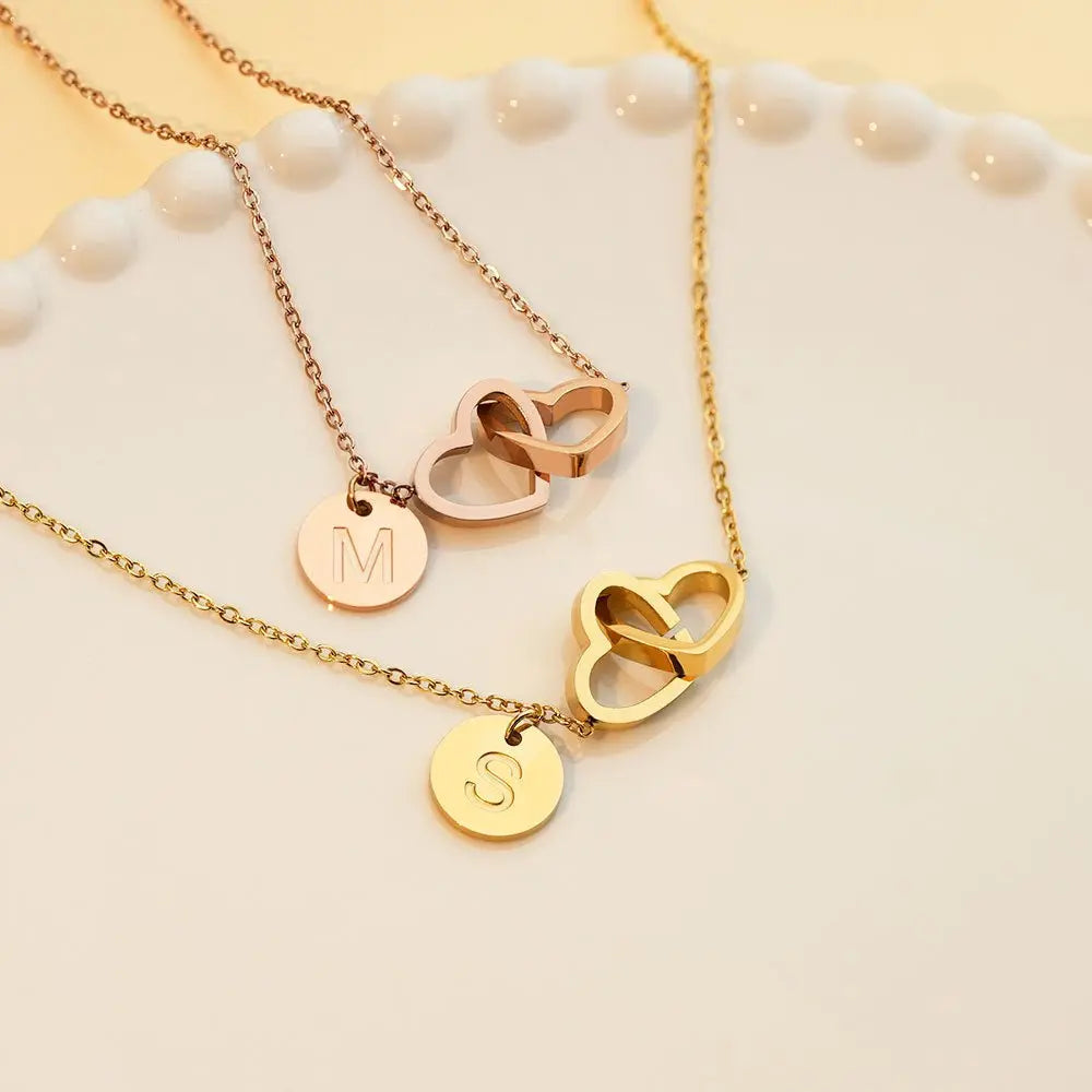 Double love necklace interlocking heart pendant - Blade & Thread