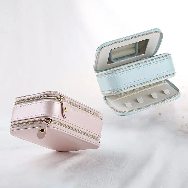 Double zipper mirror convenient jewelry box - Blade & Thread