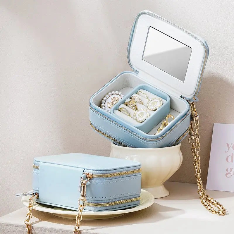 Double zipper mirror convenient jewelry box - Blade & Thread
