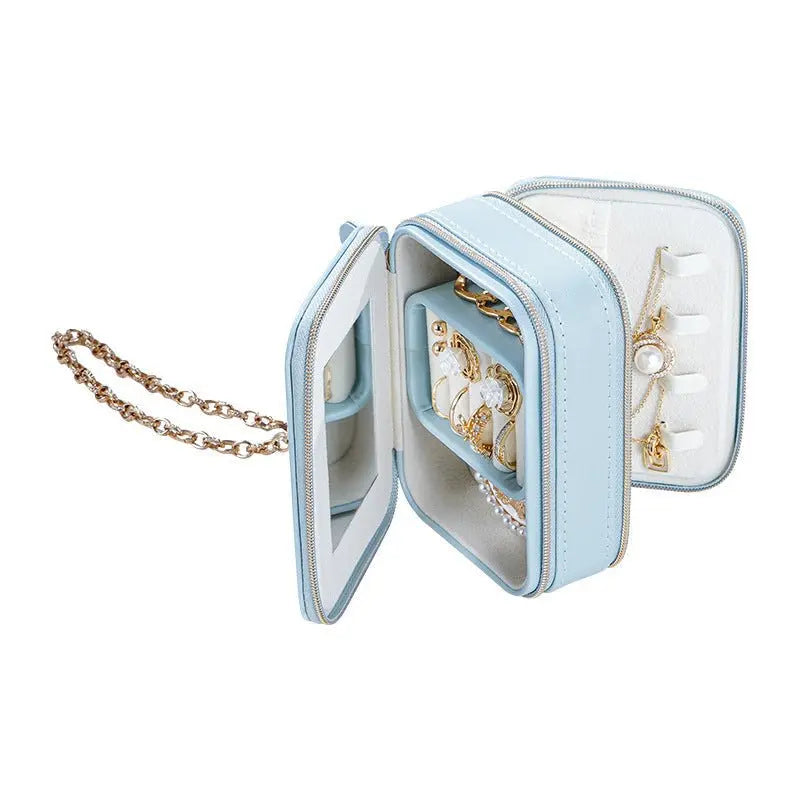 Double zipper mirror convenient jewelry box - Blade & Thread