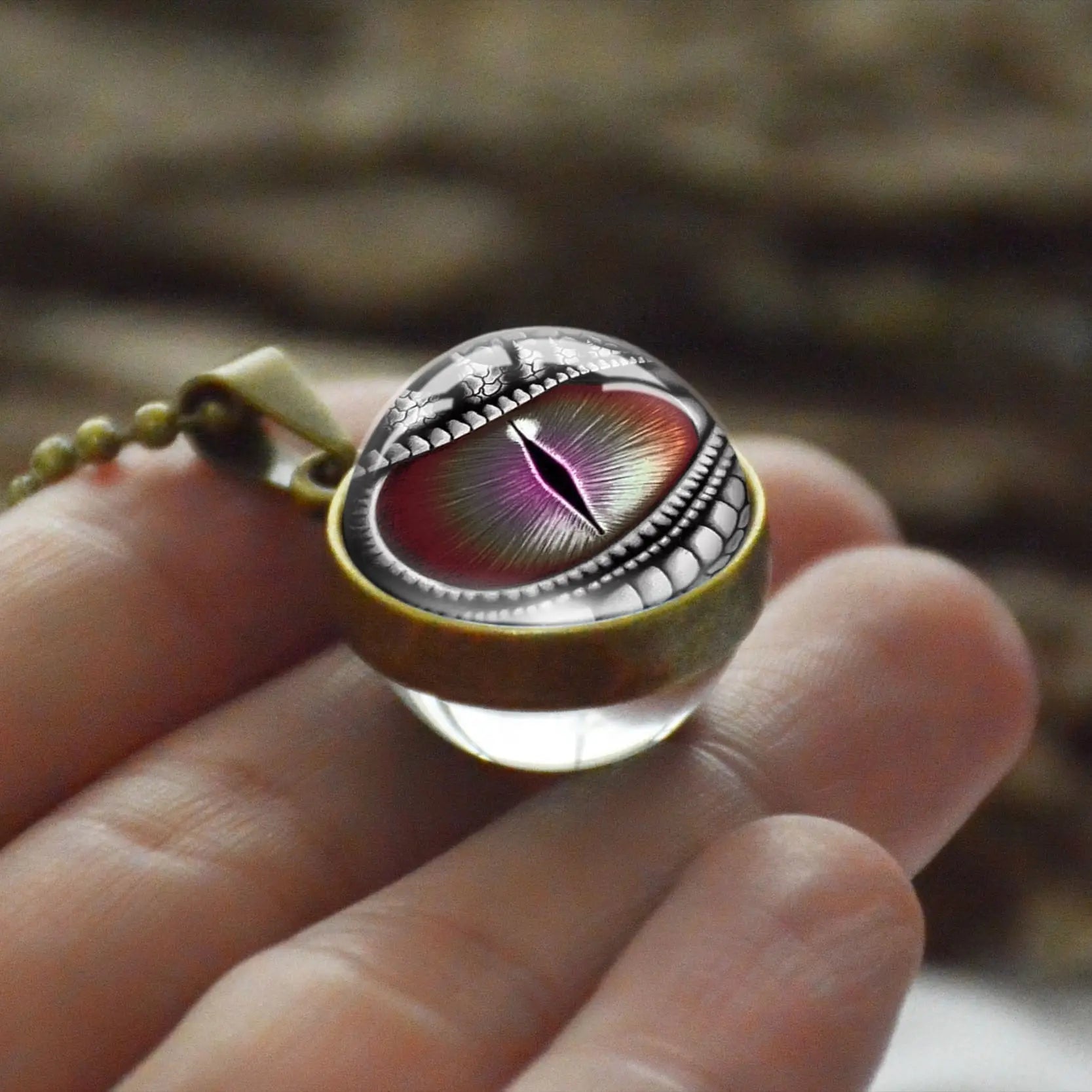 Dragon Eyes Double Side Dome Glass Ball Pendant Bronze Zinc Alloy Necklace Handmade Necklaces - Blade & Thread