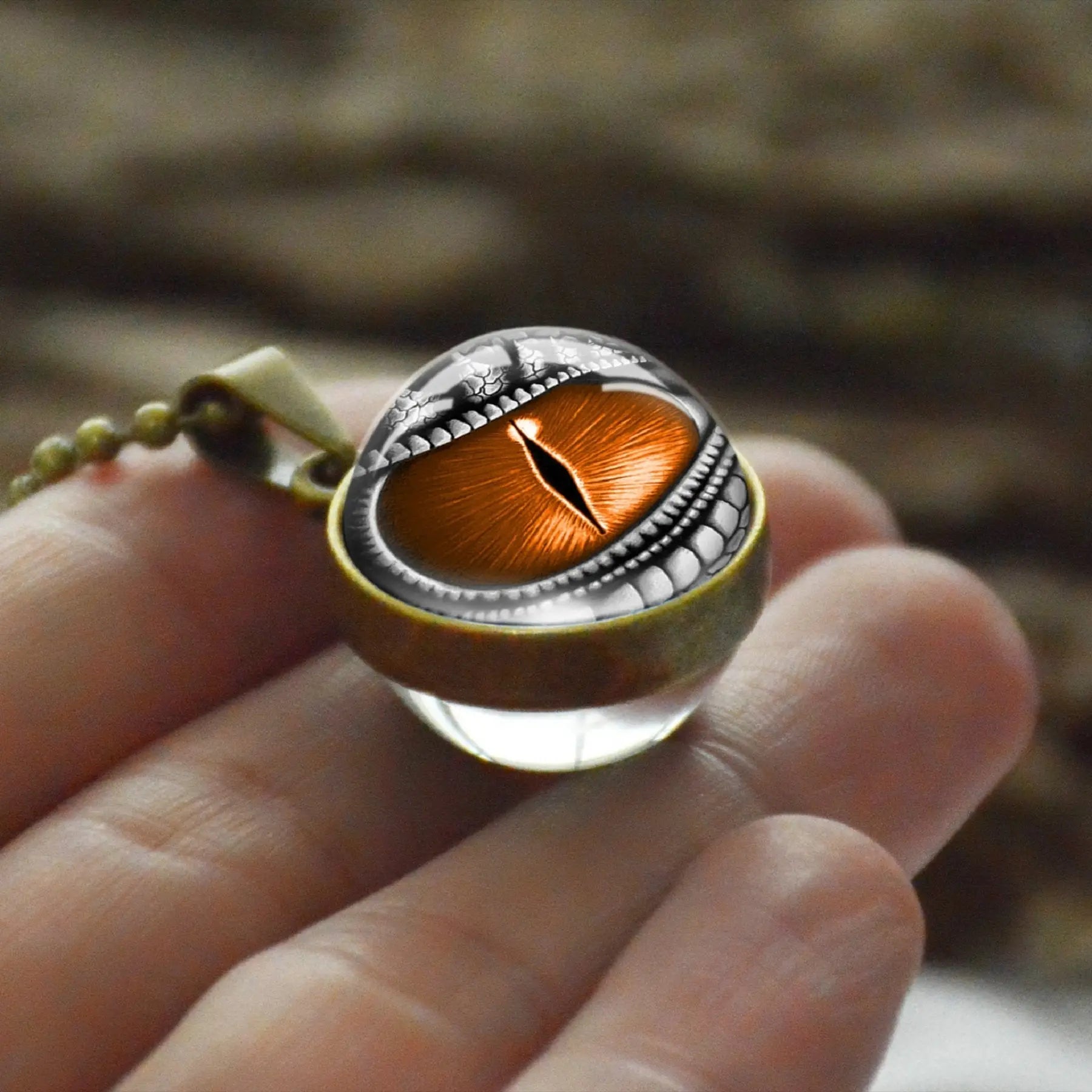 Dragon Eyes Double Side Dome Glass Ball Pendant Bronze Zinc Alloy Necklace Handmade Necklaces - Blade & Thread