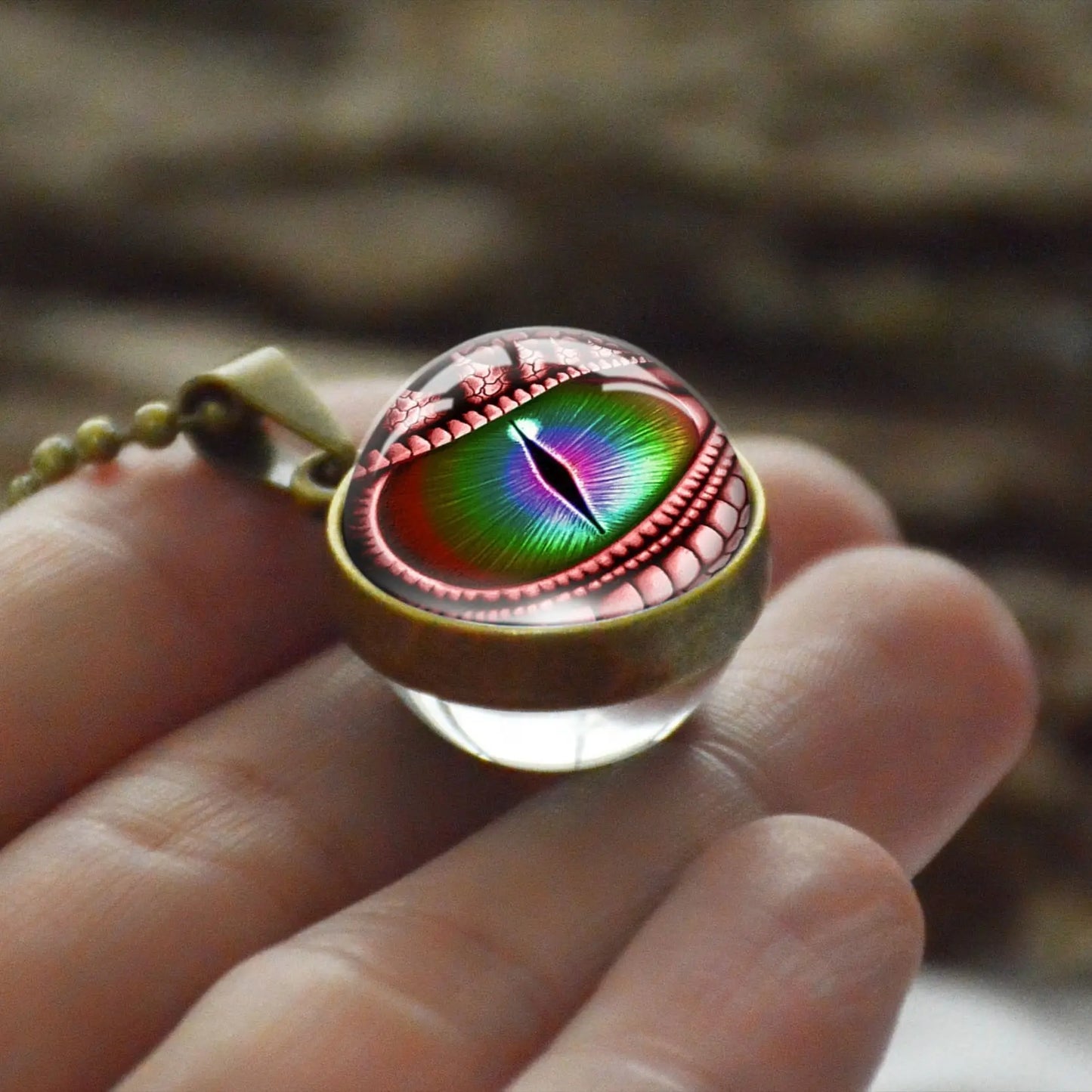 Dragon Eyes Double Side Dome Glass Ball Pendant Bronze Zinc Alloy Necklace Handmade Necklaces - Blade & Thread