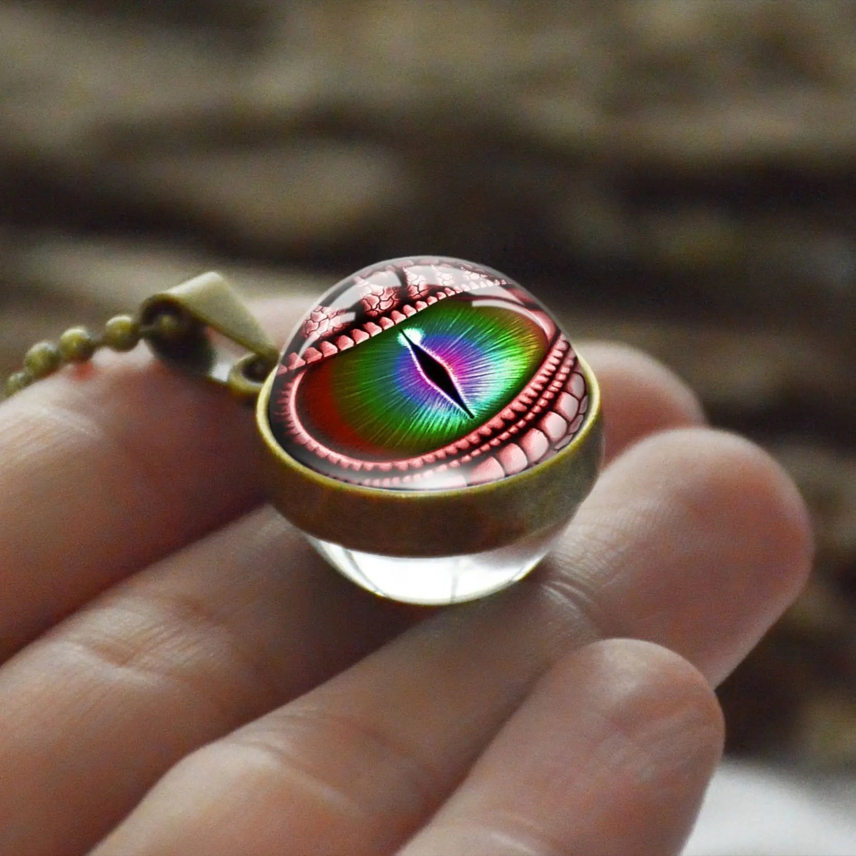 Dragon Eyes Double Side Dome Glass Ball Pendant Bronze Zinc Alloy Necklace Handmade Necklaces - Blade & Thread