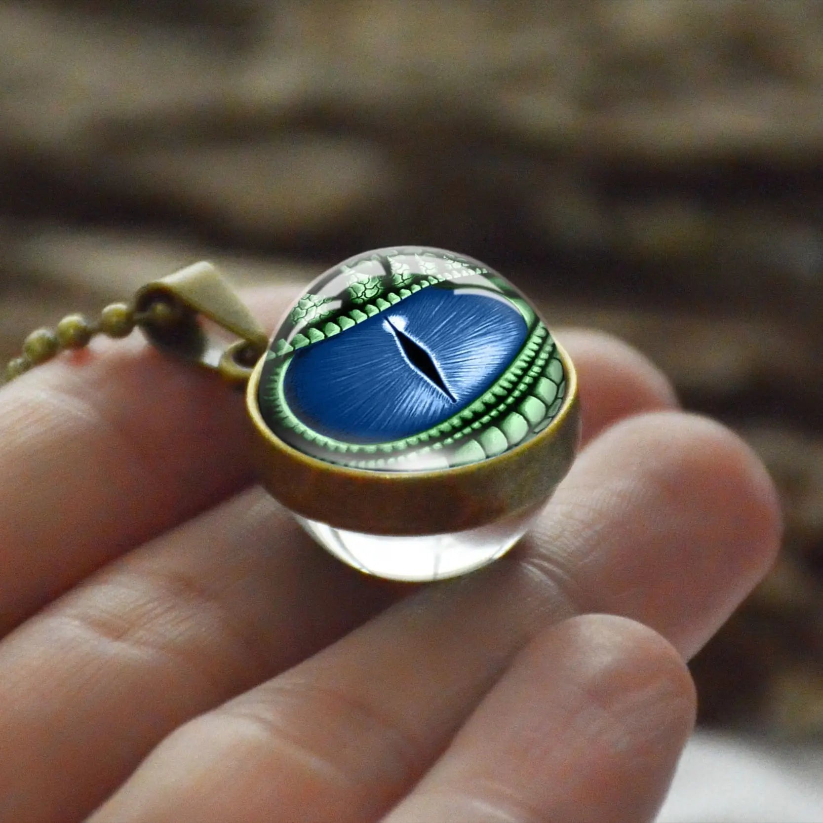 Dragon Eyes Double Side Dome Glass Ball Pendant Bronze Zinc Alloy Necklace Handmade Necklaces - Blade & Thread