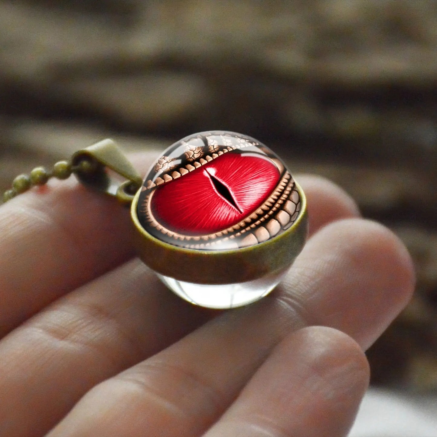 Dragon Eyes Double Side Dome Glass Ball Pendant Bronze Zinc Alloy Necklace Handmade Necklaces - Blade & Thread