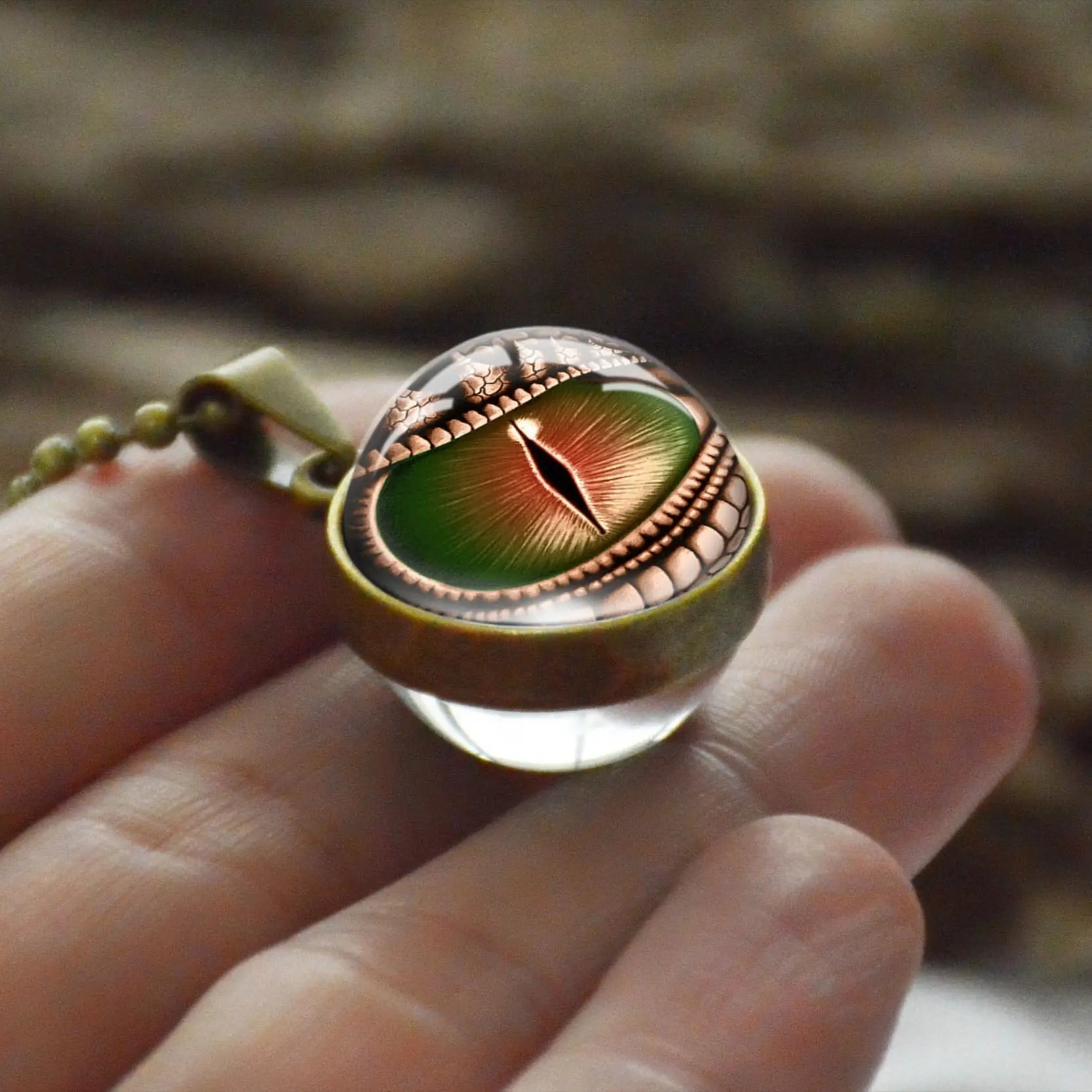 Dragon Eyes Double Side Dome Glass Ball Pendant Bronze Zinc Alloy Necklace Handmade Necklaces - Blade & Thread