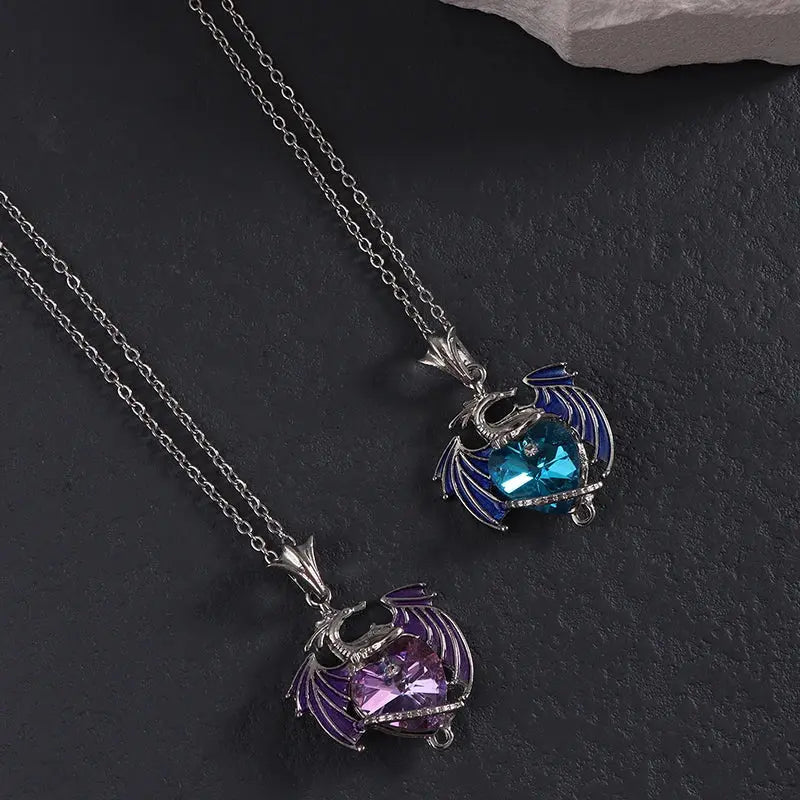 dragon necklace Blue Purple Pendant - Blade & Thread