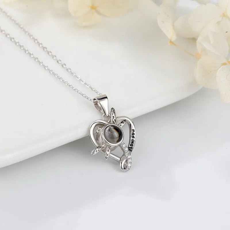Dragonfly Love Heart Projection Necklace - Blade & Thread
