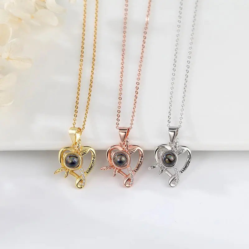 Dragonfly Love Heart Projection Necklace - Blade & Thread
