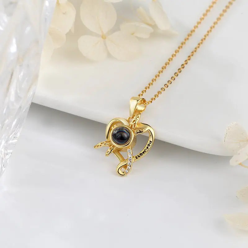 Dragonfly Love Heart Projection Necklace - Blade & Thread
