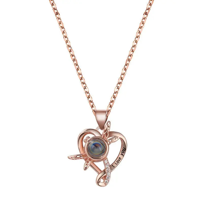 Dragonfly Love Heart Projection Necklace - Blade & Thread