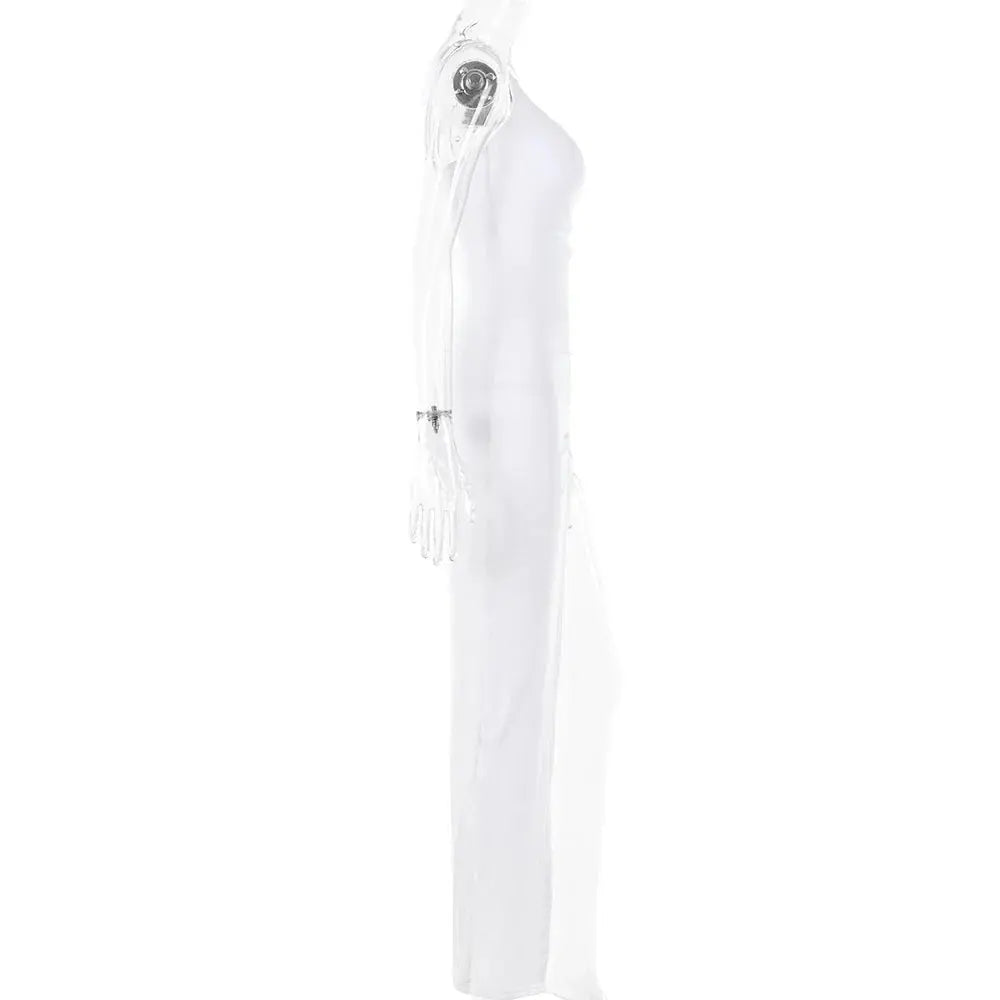 Drawstring High Slit Shoulder Slim Elastic Maxi Bodycon Dress - Blade & Thread