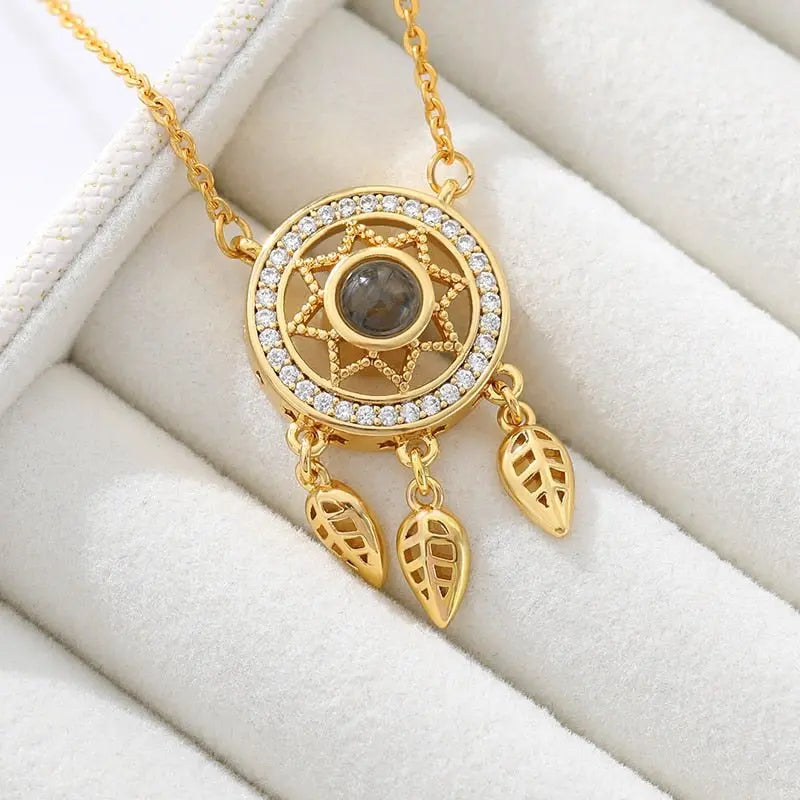 Dream catcher necklace hollow 100 language necklaces - Blade & Thread