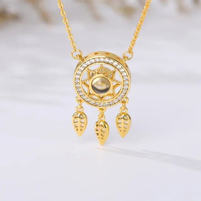 Dream catcher necklace hollow 100 language necklaces - Blade & Thread