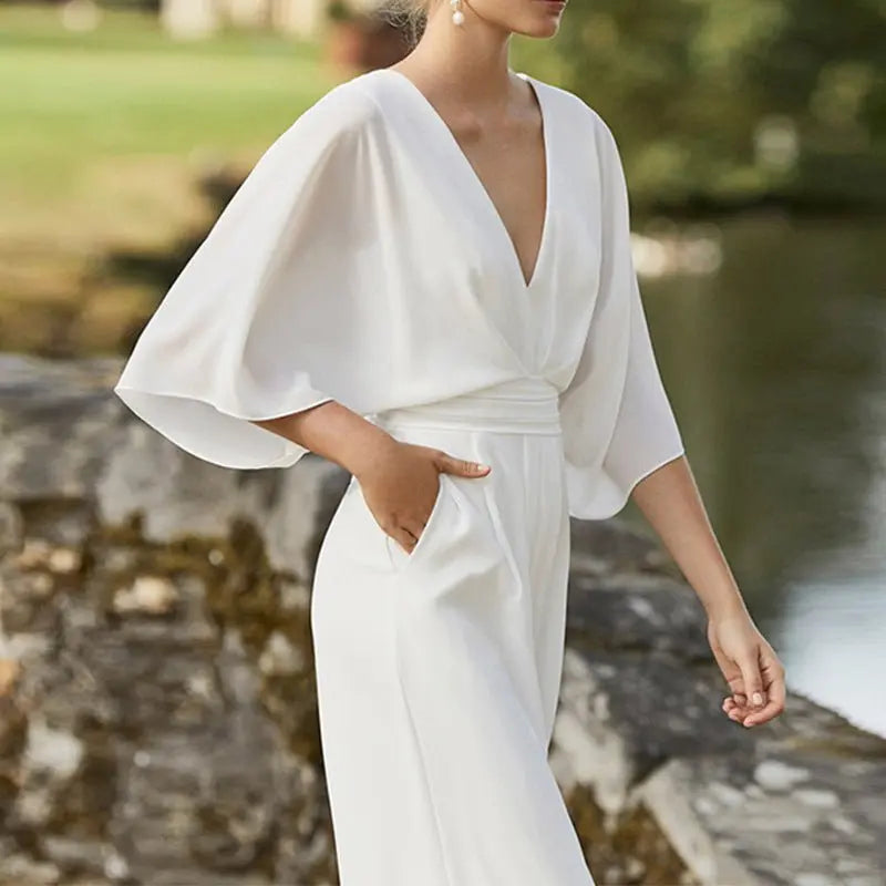 Dress Jumpsuit Explosive Deep V High Waist Wide Leg Trousers - Blade & Thread