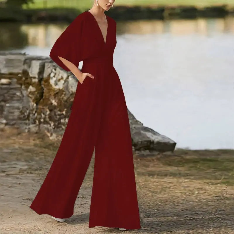 Dress Jumpsuit Explosive Deep V High Waist Wide Leg Trousers - Blade & Thread