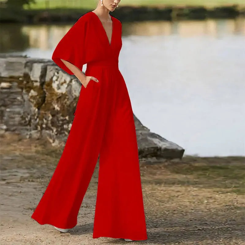 Dress Jumpsuit Explosive Deep V High Waist Wide Leg Trousers - Blade & Thread
