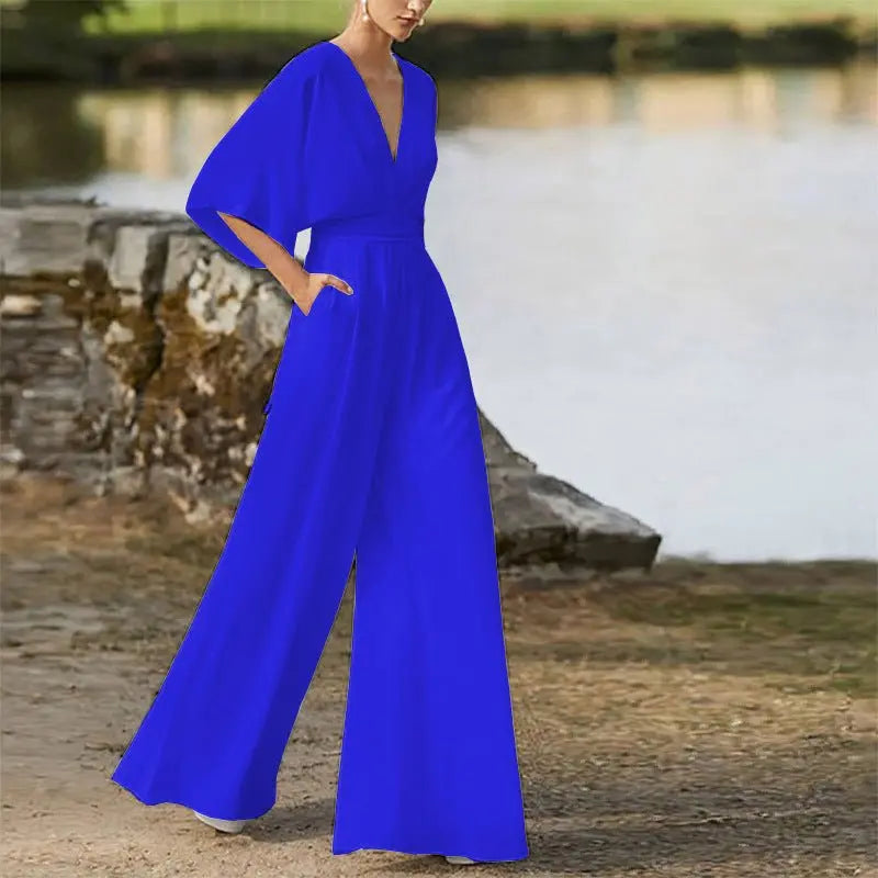 Dress Jumpsuit Explosive Deep V High Waist Wide Leg Trousers - Blade & Thread