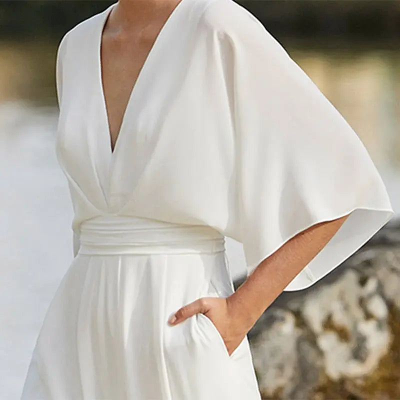 Dress Jumpsuit Explosive Deep V High Waist Wide Leg Trousers - Blade & Thread
