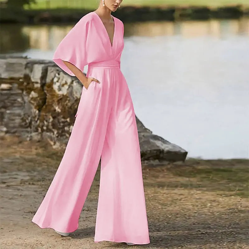 Dress Jumpsuit Explosive Deep V High Waist Wide Leg Trousers - Blade & Thread