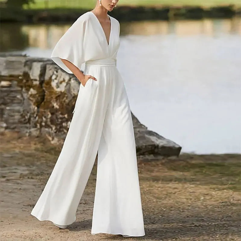 Dress Jumpsuit Explosive Deep V High Waist Wide Leg Trousers - Blade & Thread