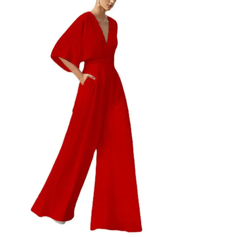 Dress Jumpsuit Explosive Deep V High Waist Wide Leg Trousers - Blade & Thread