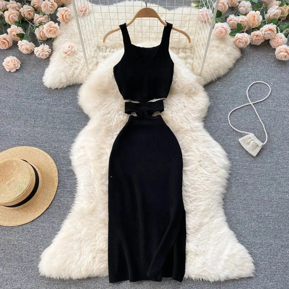 Dress Sexy Cut Out Waist Package Hips Split Bodycon Dress Vestidos Sundress - Blade & Thread