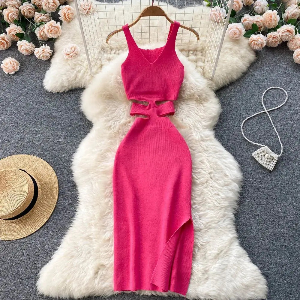 Dress Sexy Cut Out Waist Package Hips Split Bodycon Dress Vestidos Sundress - Blade & Thread