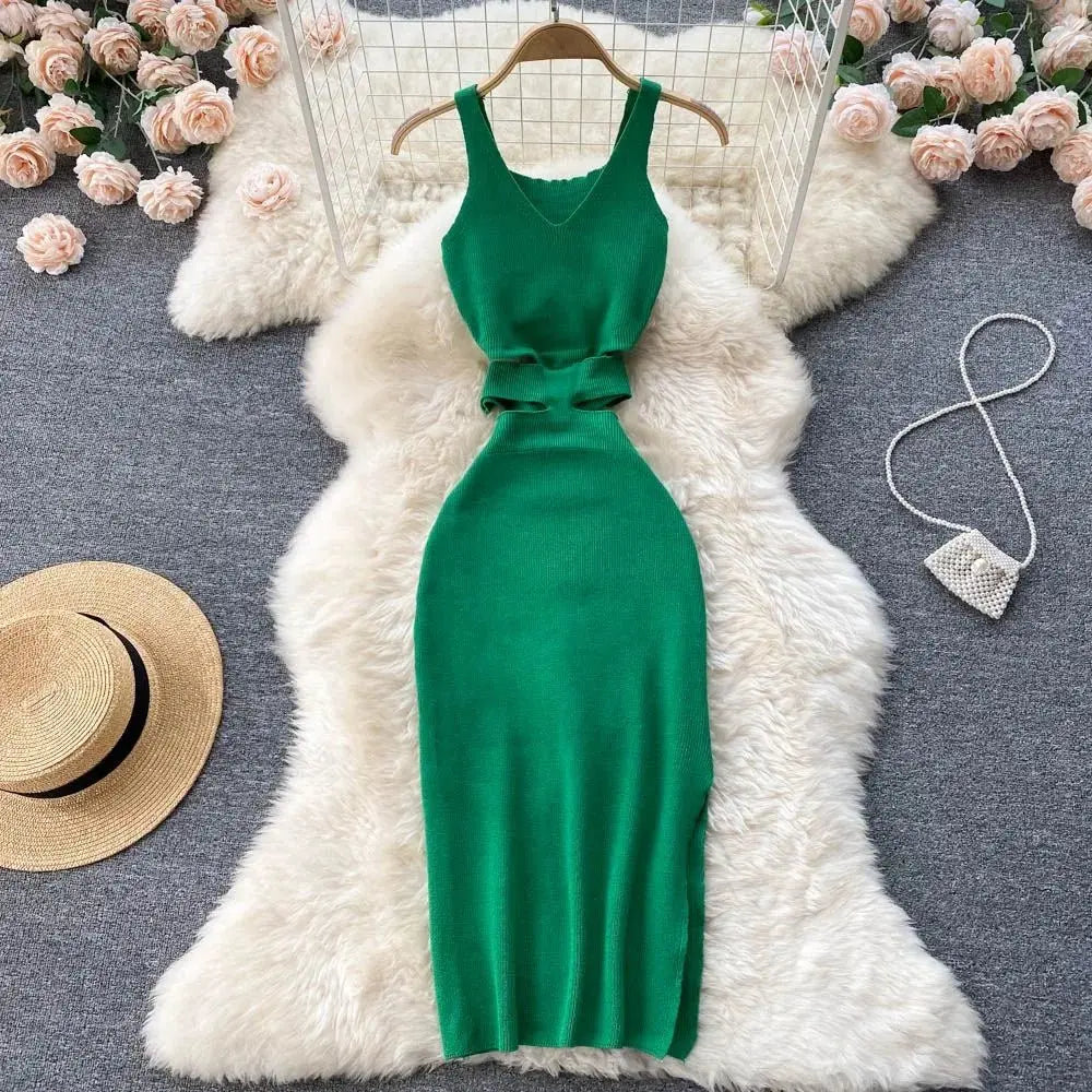 Dress Sexy Cut Out Waist Package Hips Split Bodycon Dress Vestidos Sundress - Blade & Thread