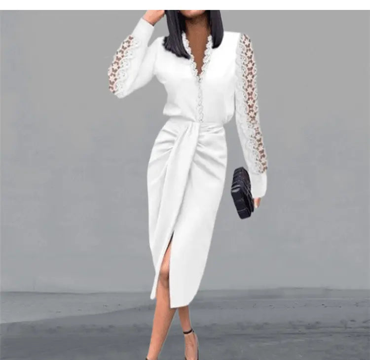 Dress Women Popular Sexy Dress V-neck Lace Long Sleeve Black Elegant Party Dresses - Blade & Thread