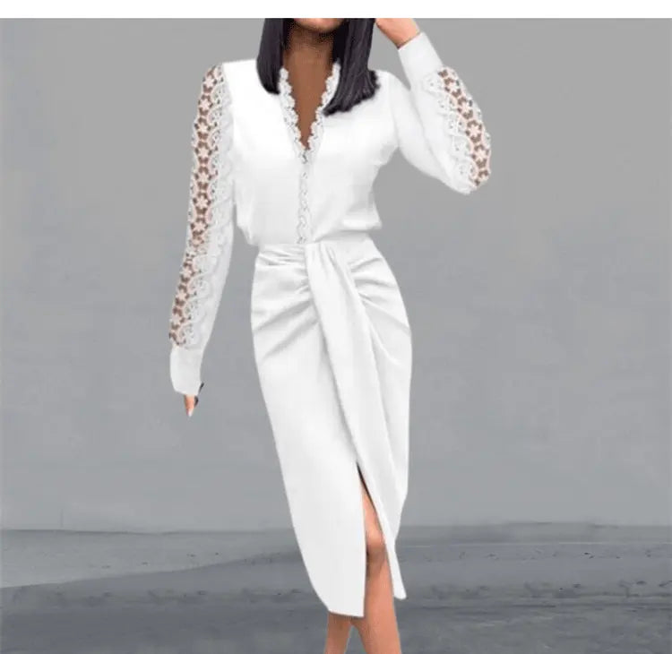 Dress Women Popular Sexy Dress V-neck Lace Long Sleeve Black Elegant Party Dresses - Blade & Thread