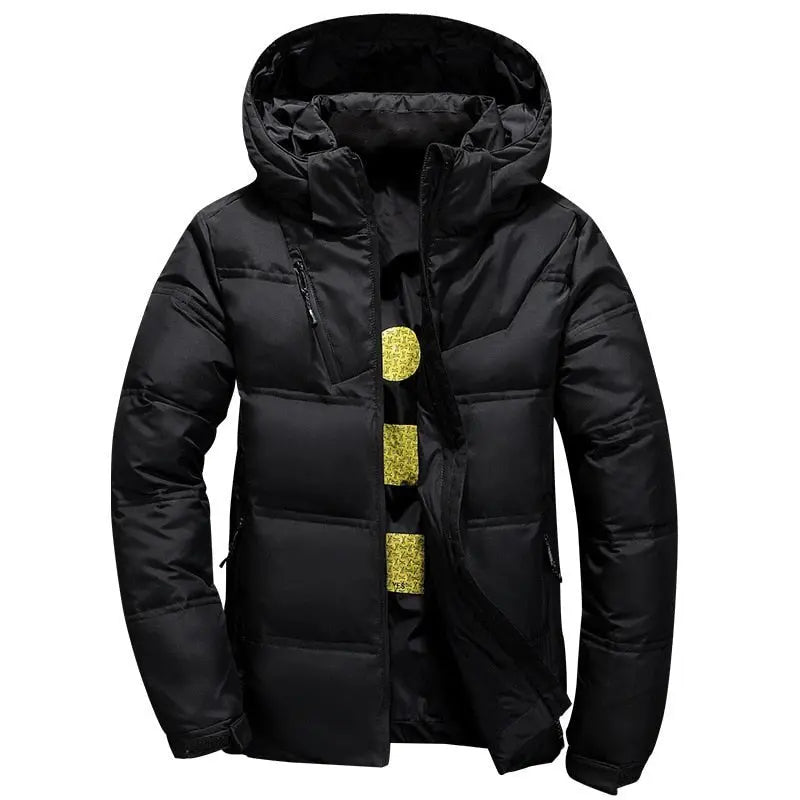 Duck Down Jacket Men Winter Warm Solid Color Hooded Jackets Outdoor Coat - Blade & Thread