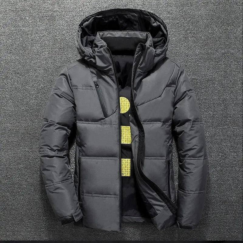 Duck Down Jacket Men Winter Warm Solid Color Hooded Jackets Outdoor Coat - Blade & Thread