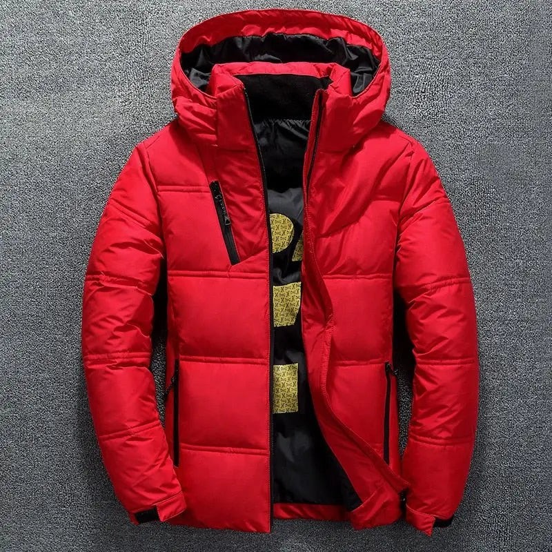 Duck Down Jacket Men Winter Warm Solid Color Hooded Jackets Outdoor Coat - Blade & Thread