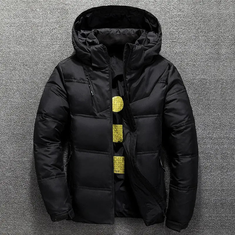 Duck Down Jacket Men Winter Warm Solid Color Hooded Jackets Outdoor Coat - Blade & Thread