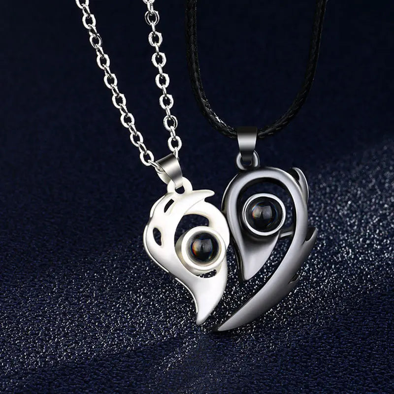 2PCS/set matching necklaces for couples 100 Languages I Love You Lovers Heart Magnetic relationship Necklace nowadaysfashion