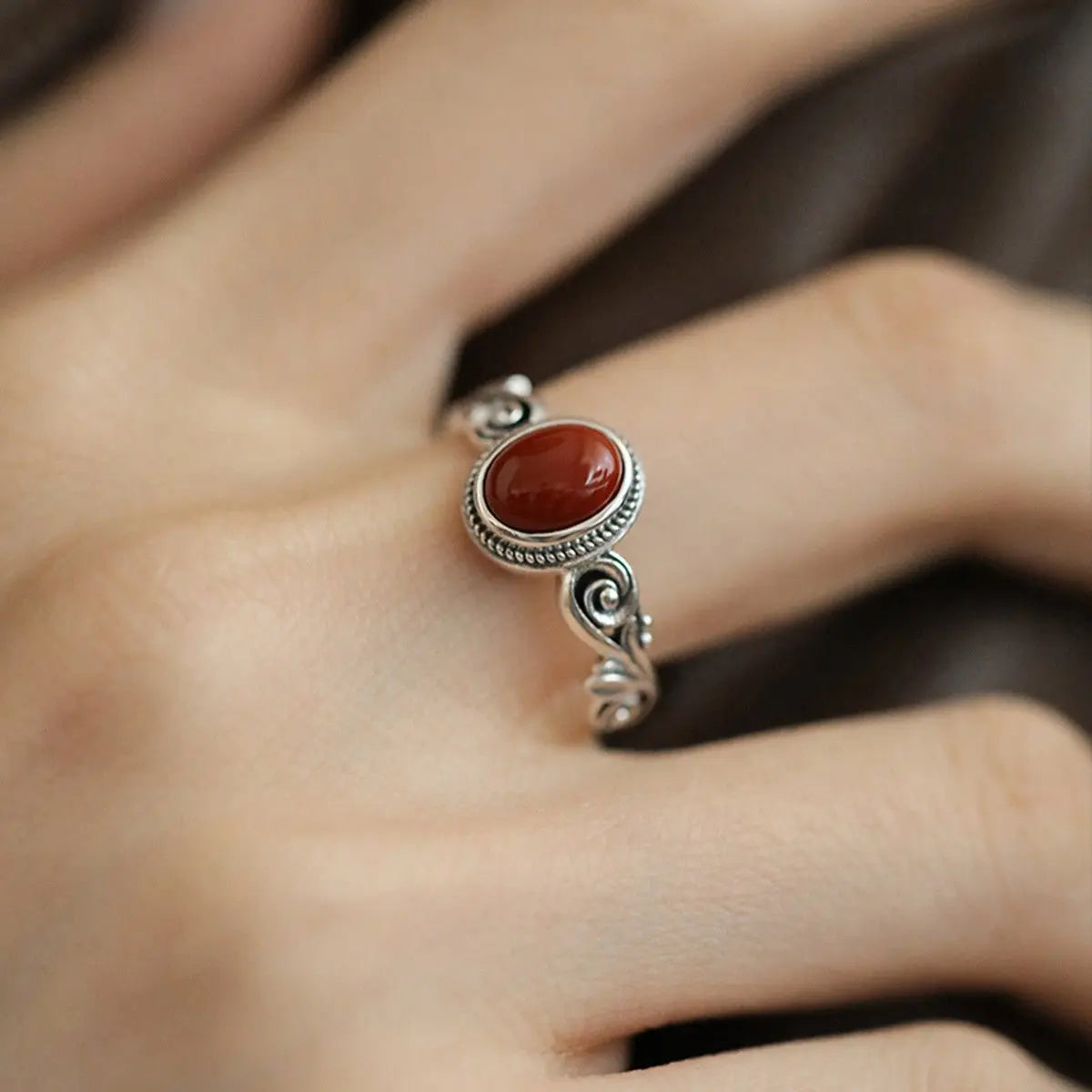 Egg-shaped red and green stone ring - Blade & Thread