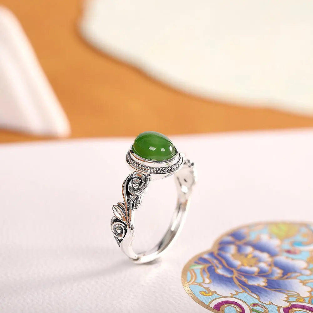 Egg-shaped red and green stone ring - Blade & Thread