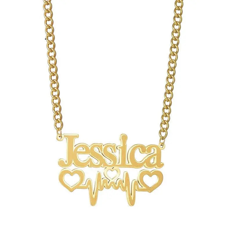 EKG love embellishment customized name necklace - Blade & Thread