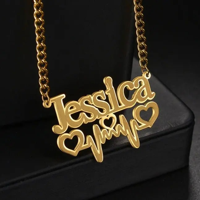 EKG love embellishment customized name necklace - Blade & Thread